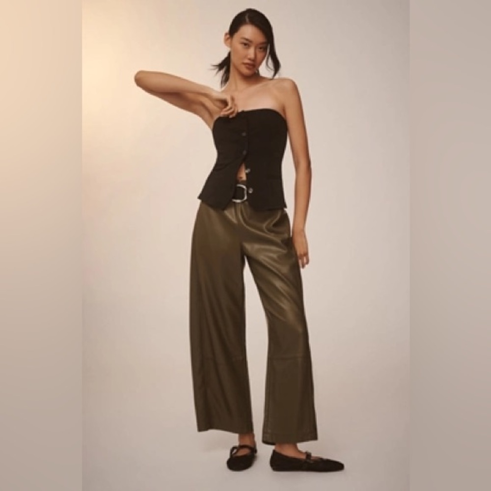 Anthropologie The Izzie Relaxed Faux Leather Barrel Pants in Holly Size XSP